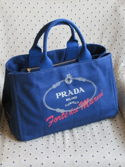 プラダ スーパーコピー ネイビー♪カナパトートバッグL♪白ロゴ FORTE DEI MARMI