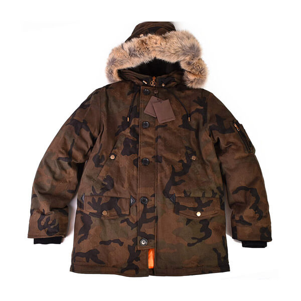 17AW × シュプリーム Jacquard Denim N-3B Parka ダウンジャケット カモフラ ファーコート ルイヴィトン×シュプリーム