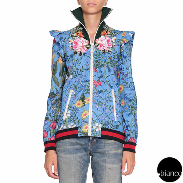 関税込グッチ EMBROIDERY&NEW FLORA PRINTジャージージャケット
