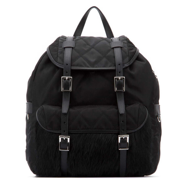 PRADA リュック ファブリック&ファー バックパック 1BZ016V0PI2BL9