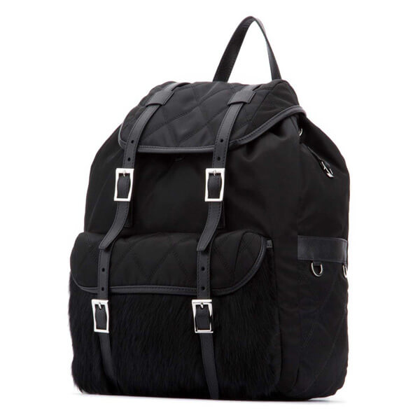 PRADA リュック ファブリック&ファー バックパック 1BZ016V0PI2BL9