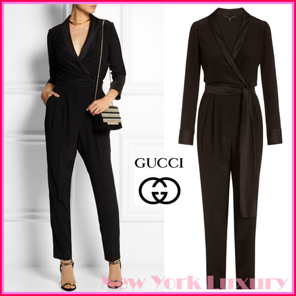 グッチ★2017新作大人気グッチスーパーコピー★素敵!Black Silk Crepe De Chine Jumpsuit