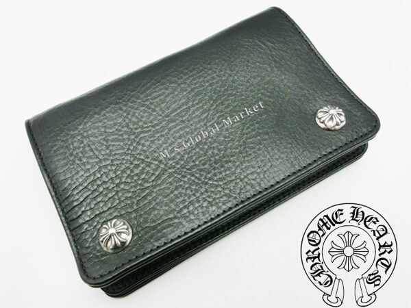税込/クロムハーツ/2ジップ クロスボタン/ 二つ折り財布/BLK Chromehearts50