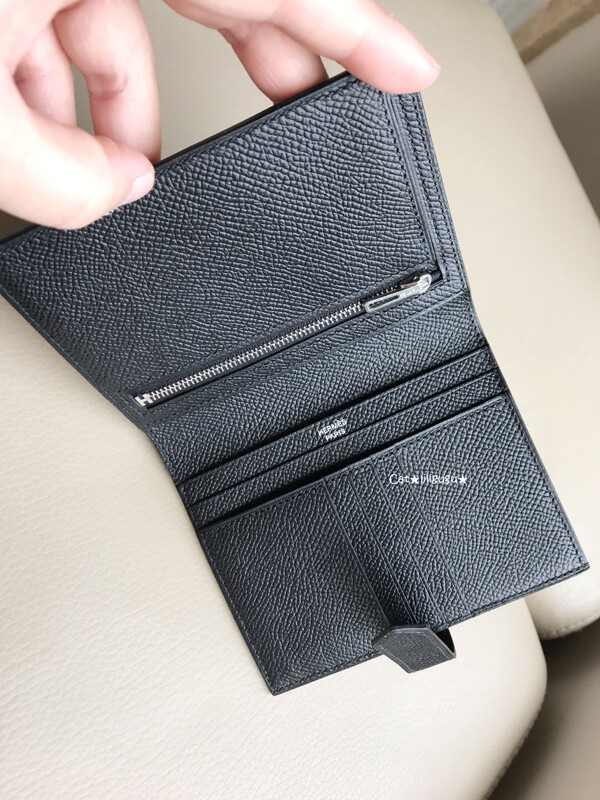 春夏新作 エルメス スーパーコピー ベアンコンパクト財布ブラックXシルバー金具