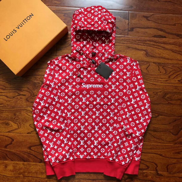 限定★大人気 シュプリーム×ルイヴィトンスーパーコピー Box Logo Hooded Sweatshirtボックスロゴ パーカー スウェット  モノグラム 赤