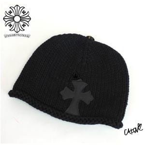 CHROME HEARTS ★クロムハーツ キャップ コーデ 偽物【CHクロス】◆レザー×コットンニット帽