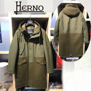日本未入荷【HERNO】ウール&ナイロンパネルロングコート