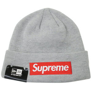 シュプリーム ニット 帽 偽物 New Era Box Logo ロゴビーニー グレー (ステッカー付き)