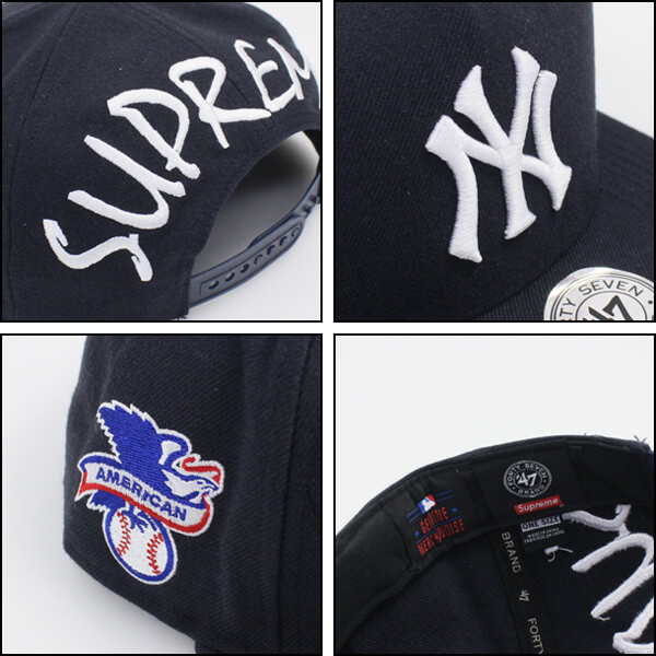 47ブランド 偽物★ニューヨークヤンキース 47 キャップ偽物★シュプリーム x NY Yankees x 47 Brand 5-Panel Snapback Cap 紺