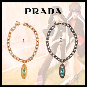 新作【PRADA】シルバーとウッドのネックレス 全2色