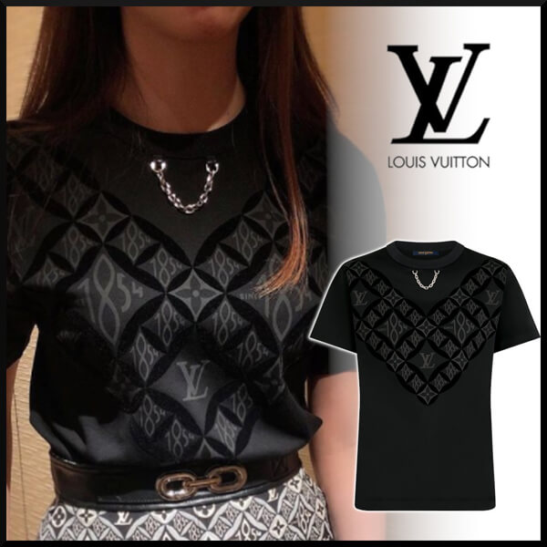 完売必至☆ルイヴィトン SINCE1854 Vディテール Tシャツ コピーBlack 1A8M5W