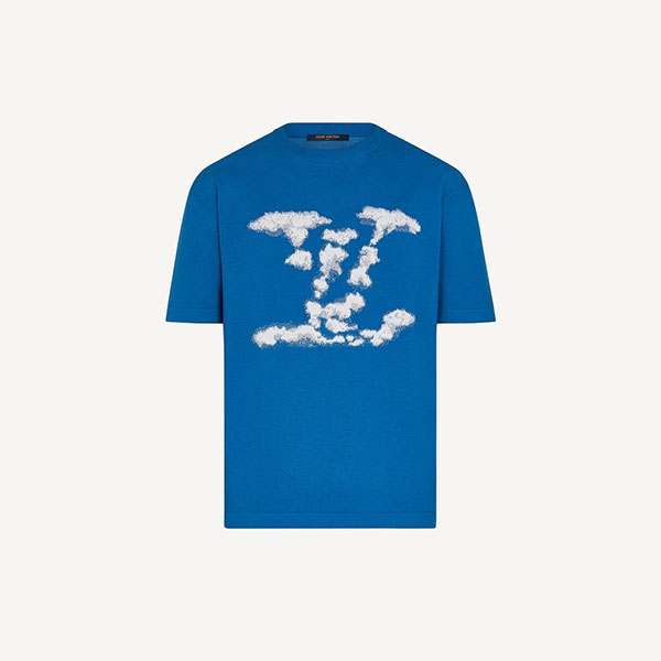 ルイヴィトン クラウドジャカードTシャツ 雲モチーフ 青 ロゴ 偽物1A8A7Y