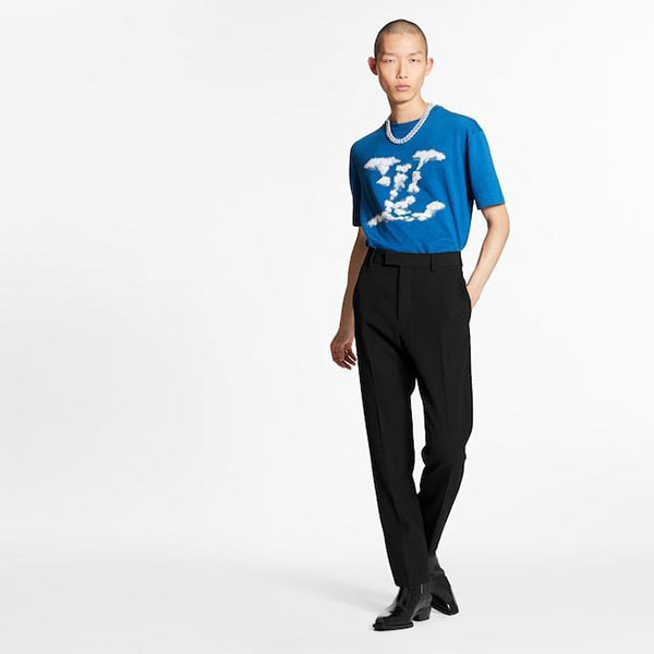 ルイヴィトン クラウドジャカードTシャツ 雲モチーフ 青 ロゴ 偽物1A8A7Y