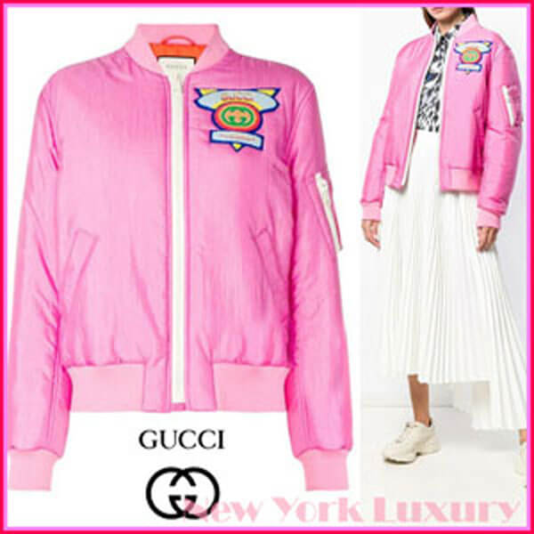 グッチ★素敵!Appliqued satin shell bomber Jacket