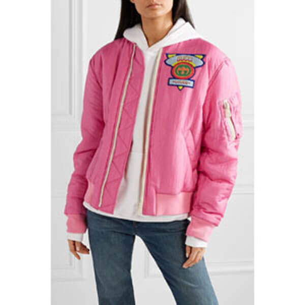 グッチ★素敵!Appliqued satin shell bomber Jacket
