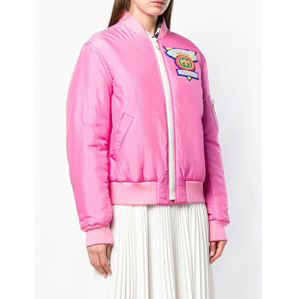 グッチ★素敵!Appliqued satin shell bomber Jacket