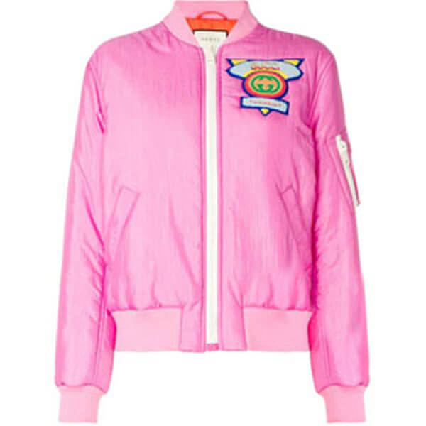 グッチ★素敵!Appliqued satin shell bomber Jacket
