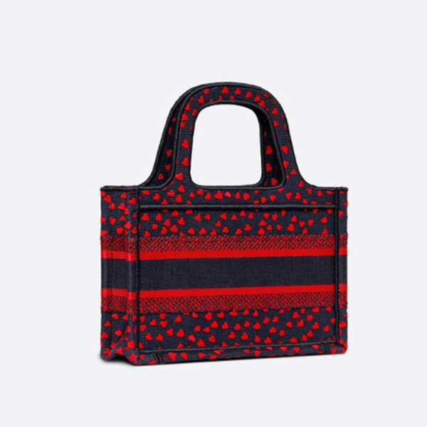新作ディオール 偽物ハート柄 紺 赤 BOOK TOTE ミニバッグ 偽物