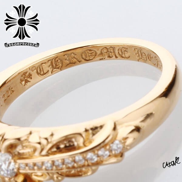 クロムハーツ フローラル 22kGold ダイアモンド ゴールド リング 偽物 ch2104138