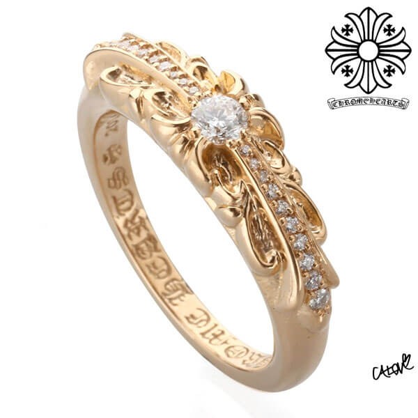 クロムハーツ フローラル 22kGold ダイアモンド ゴールド リング 偽物 ch2104138