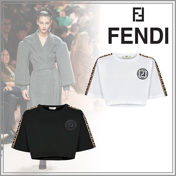 ☆フェンディ☆ FFロゴ リボン袖★ コットンTシャツ偽物 WT/BK
