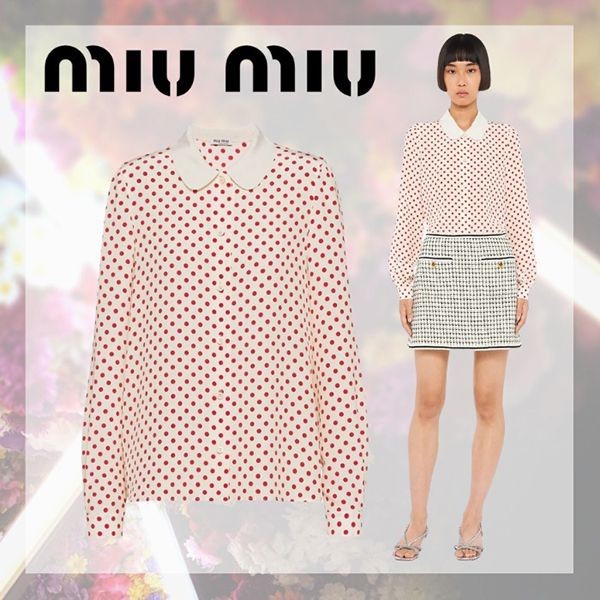 【MIUMIU 偽物】レトロ!ポルカドットプリント マロケン シャツ MK162210MBF059I