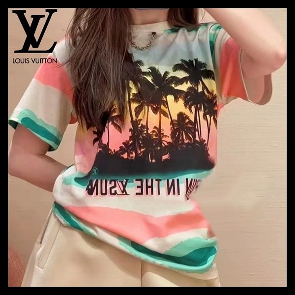 【個性的なデザイン】​ルイヴィトン パームツリーTシャツ パロディ 1A9XOY