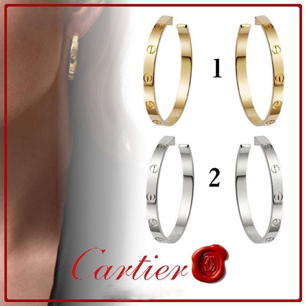 国内発【カルティエ 偽物】Love 18K ゴールド フープ ビス イヤリング 2色 b8028200