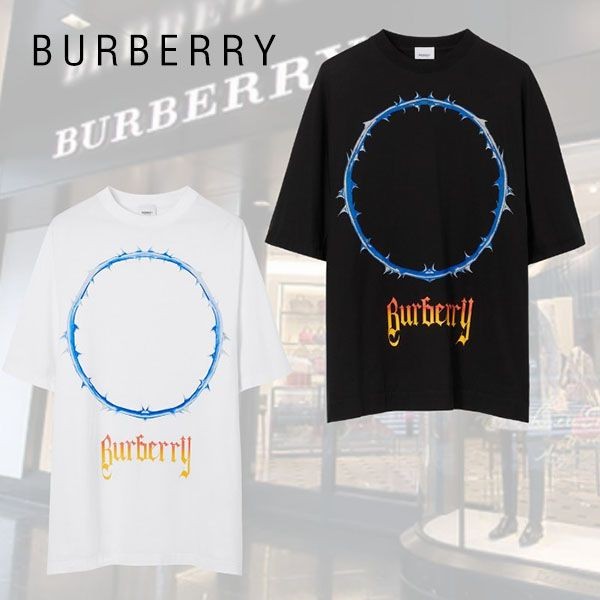 バーバリー 偽物 ソーン&ロゴプリント オーバーサイズ Tシャツ 2色 80702431