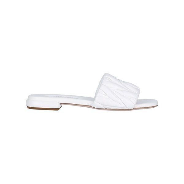 【Miu Miu 偽物】FLAT スリップオン キルト ロゴ サンダル 3色 5XX605 3LM5 F0002