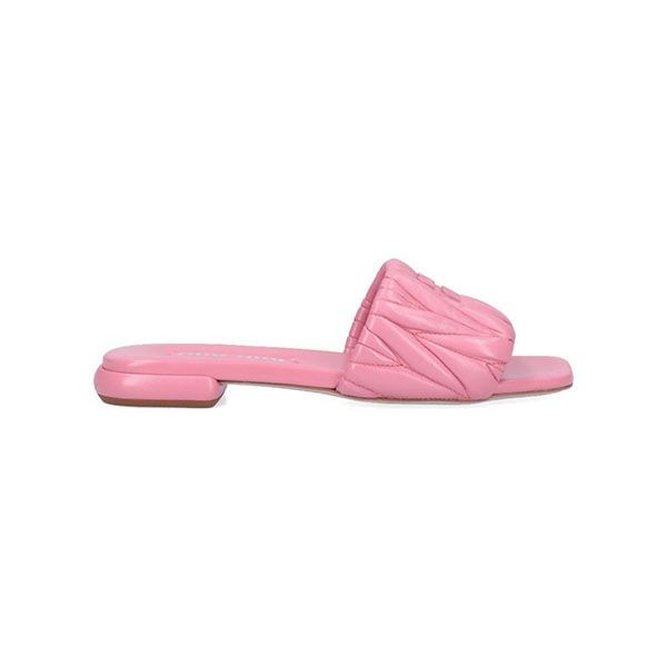 【Miu Miu 偽物】FLAT スリップオン キルト ロゴ サンダル 3色 5XX605 3LM5 F0002