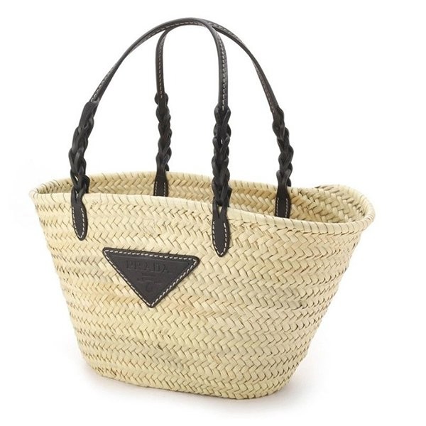 注目度抜群!プラダ かごバッグ 偽物WOVEN PALM X LEATHER トートバッグ★2色