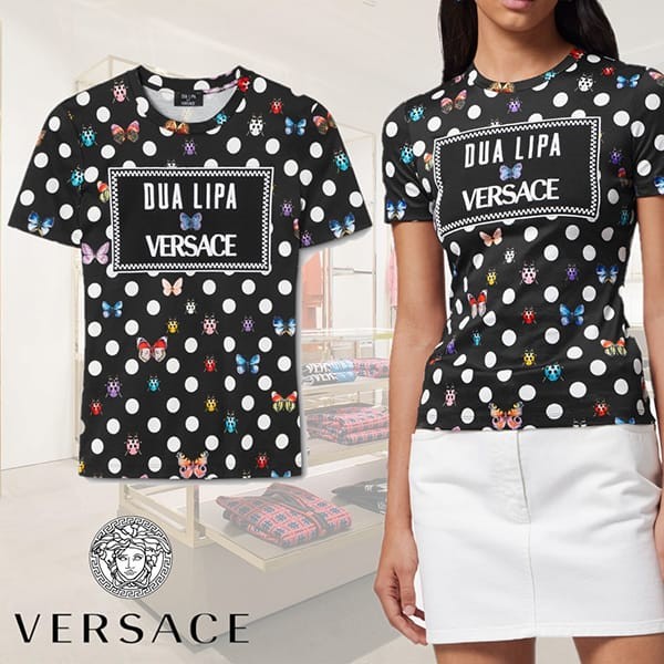 激安価格!ヴェルサーチ×Dua Lipa 蝶の刺繍が施されたTシャツ 偽物