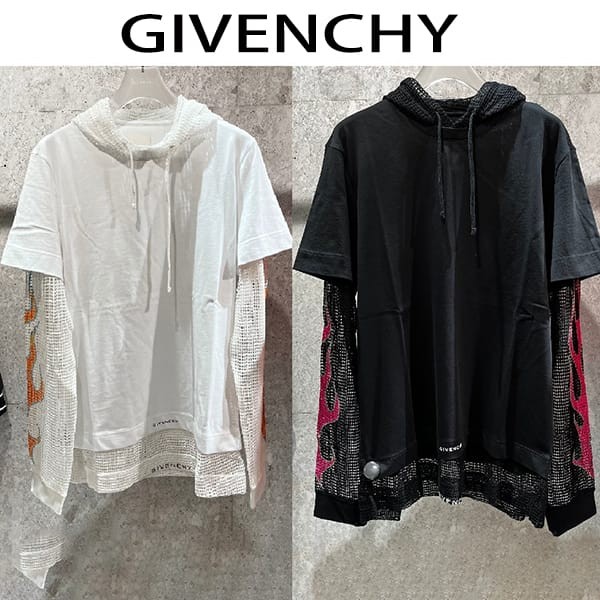 最新で絶対欲しい!ジバンシィ 偽物 メッシュ&コットン フード付きTシャツ 2色 BM71K43YGS-001