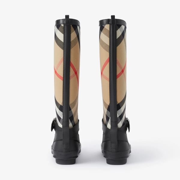すぐ届☆バーバリー 偽物 ストラップディテール チェック&ラバー レインブーツ80342991