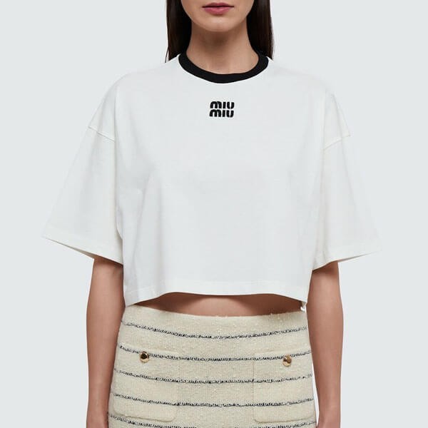 人気 ミュウミュウ tシャツ 偽物 コットン ロゴ Tシャツ 2色 MJN52314