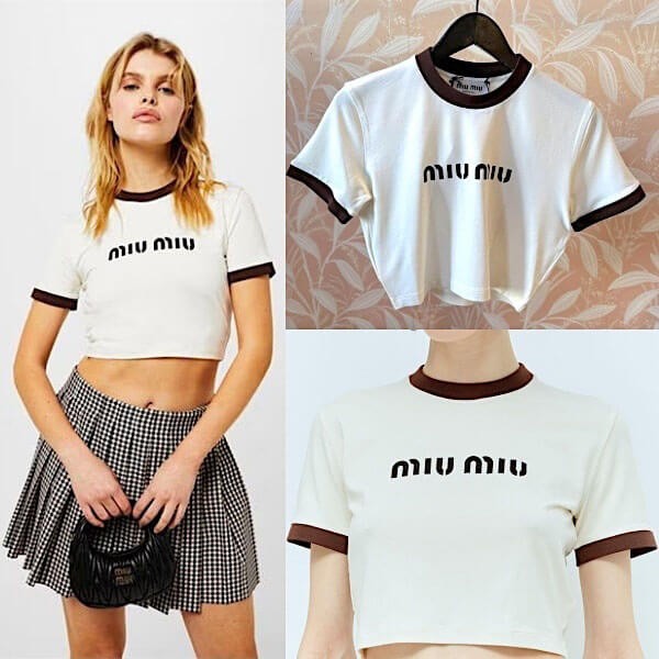 ミュウミュウ tシャツ 偽物 ロゴ クロップ T シャツ MJN427-133N-F0304
