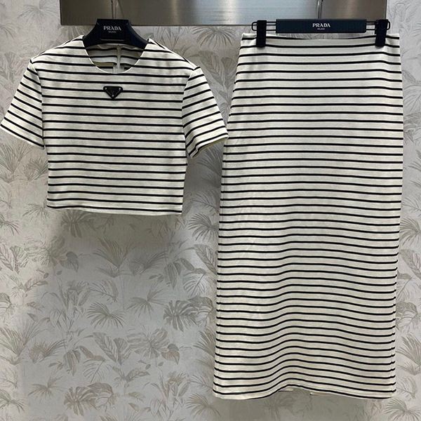 プラダ マリンテイスト Tシャツ&スカート セットコピー ロゴ w24040201
