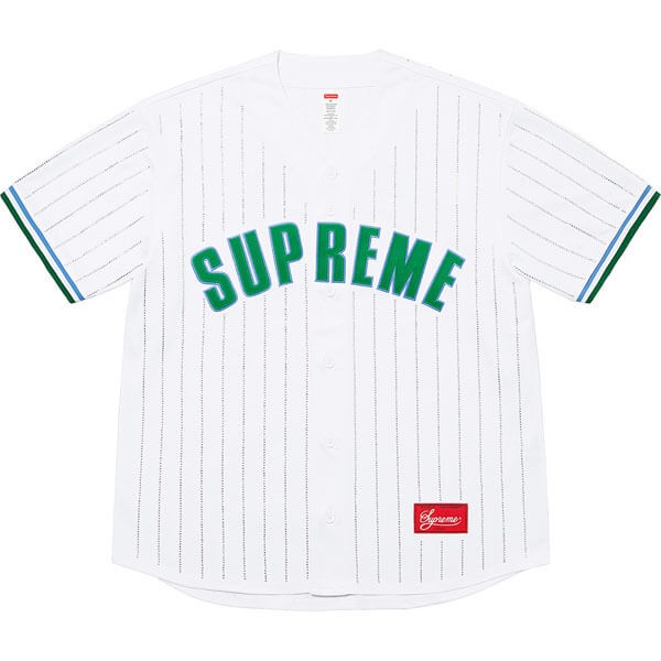 韓国 偽物 tシャツ シュプリーム Supreme Rhinestone Stripe Baseball Jersey ベースボールシャツ