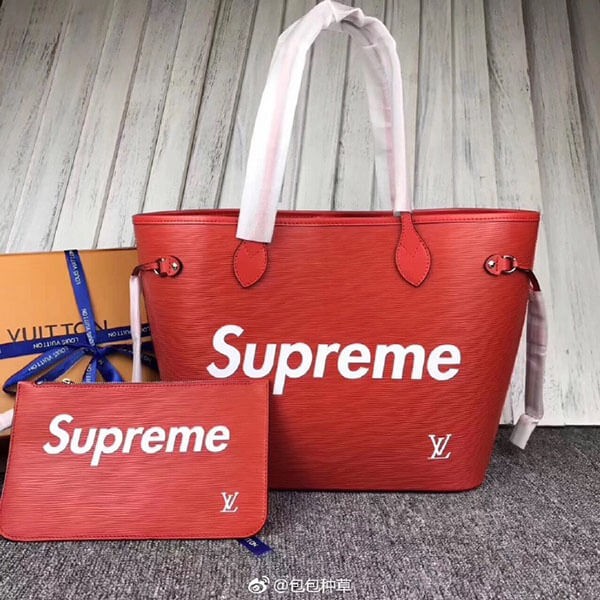 ルイヴィトン シュプリーム トートバッグ スーパーコピー Neverfull エピ ネヴァーフルMM コクリコ 赤*ブラック 2色