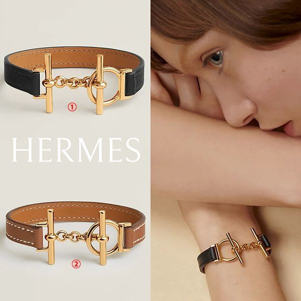 エルメス ゴールド×レザークルーズ シングル ツアー ブレスレット コピー