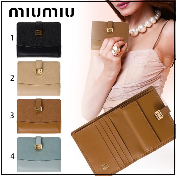 ミュウミュウ 偽物 Compact Wallet ロゴベルト 三つ折り財布 4色 miu21154