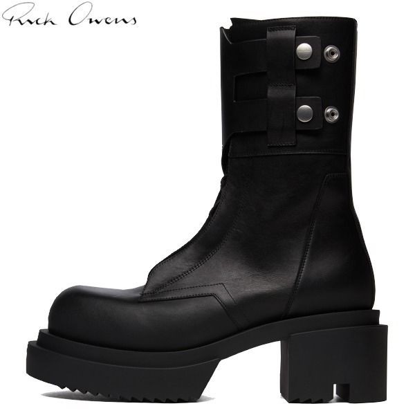 リックオウエンス コピー Field Bogun Boots アンクルレザーブーツ ブラックrc02151