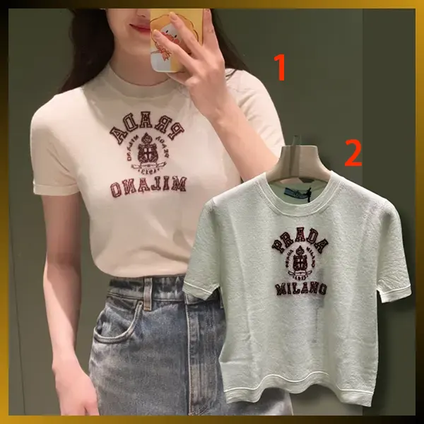 注目商品！プラダ カシミヤ インターシャ Tシャツ ウィメンズ P24M2M