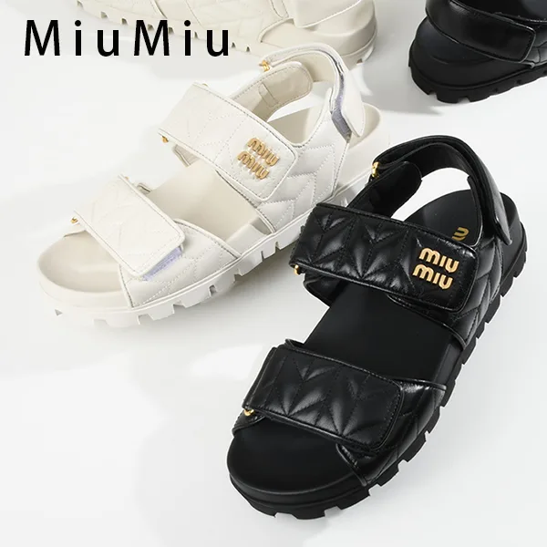ミュウミュウ スポーティ マテラッセレザー サンダル コピー 2色 miu200154