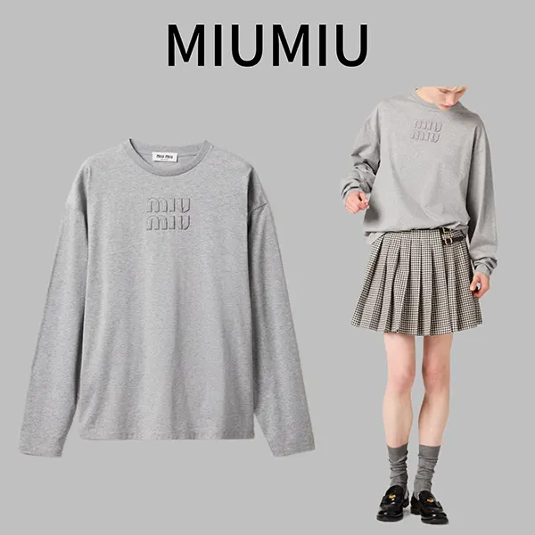 即発送★ミュウミュウ ロゴ刺繍入りコットンTシャツ 偽物 MJL862_1YXT_F0031_S_232