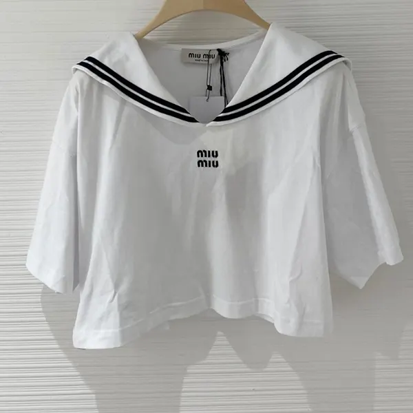 ミュウミュウ エンブロイダリー コットン Tシャツ MJN524-14EM-F0009