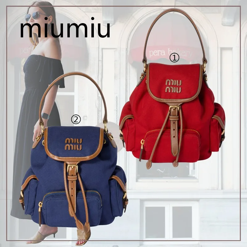 ミュウミュウ キャンバスxレザー バックパック コピー商品 2色 miu0609