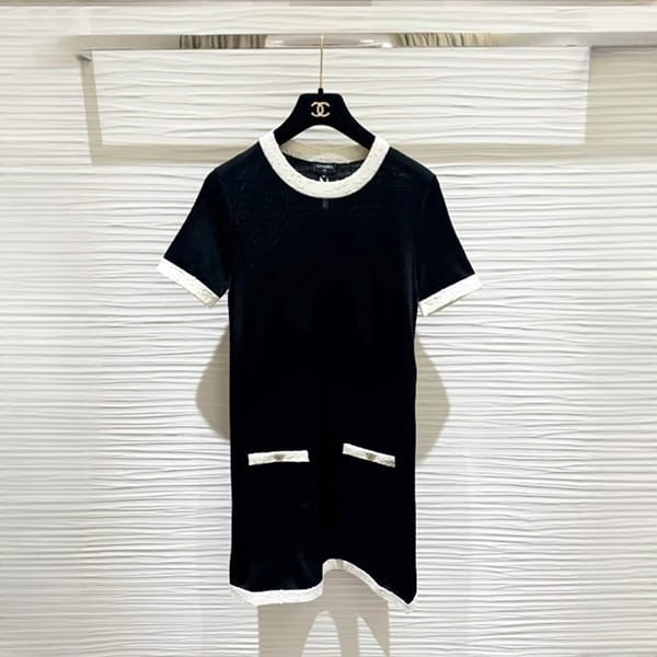 すぐ届く【25A/ シンプルで上品♪】シャネル ワンピース パロディ バイカラー cc25613