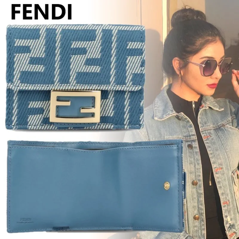 完売必至！フェンディ コピー ブルーデニム調FFジャカード 三つ折り財布 fd65615
